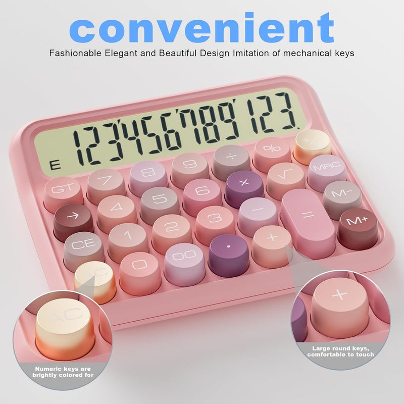Decklit Battery Desk Calculator - 12 Digit Extra Large 5-Inch LCD Display, Big Buttons Easy to Press, 15 Tilt Screen for Kids (Rose) - Image 4